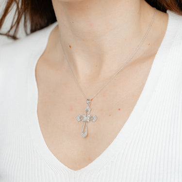 Diamond Cross Pendant in Sterling Silver on 46cm Chain