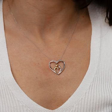 Diamond Mother and Child Heart Pendant in Sterling Silver