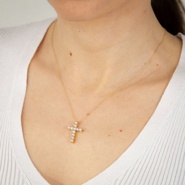 1/5 Carat Diamond Cross Pendant on 46cm Chain in Gold Plated Sterling Silver