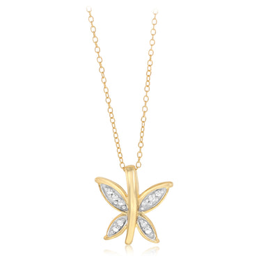 Diamond Butterfly Pendant on 45cm Chain in gold Plared Sterling Silver