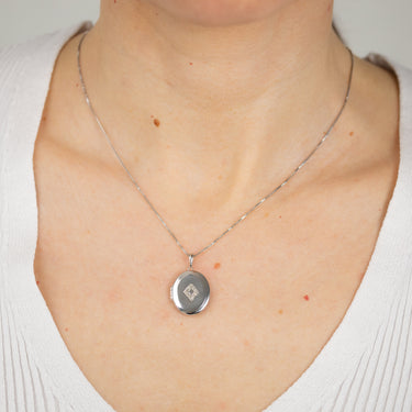 Diamond Locket Pendant on 46cm Chain in Sterling Silver