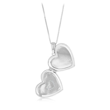 Diamond Locket Heart Pendant  on Chain in Sterling Silver