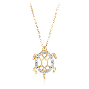 Diamond Turtle Pendant on 46cm Chain in Gold Plated Sterling Silver