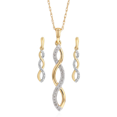 1/5 Carat Diamond Drop Earrings and Pendant Set on 46cm Chainn in Gold Plated Sterling Silver