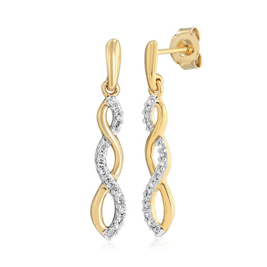 1/5 Carat Diamond Drop Earrings and Pendant Set on 46cm Chainn in Gold Plated Sterling Silver