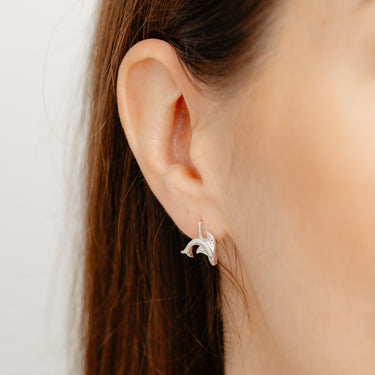Diamond Dolphin Stud Earrings in Sterling Silver