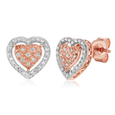 Diamond Heart Stud Earrings in Rose Gold Plated Sterling Silver