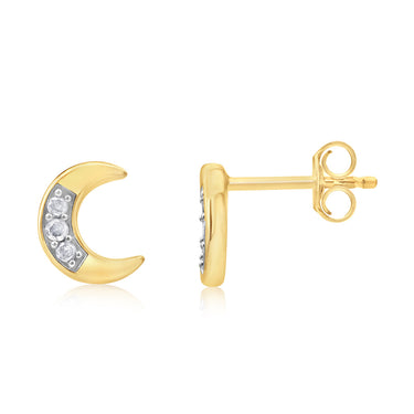 Diamond Half Moon Stud Earrings in Gold Plated Sterling Silver