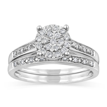 1/5 Carat Diamond 2-Ring Bridal Set i n Sterling Silver
