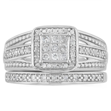 0.35 Carat Diamond 2-Ring Bridal Set in Sterling Silver