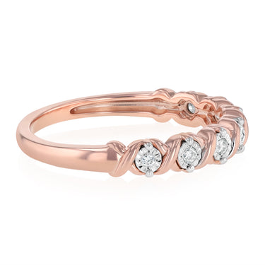 7 Diamonds Ring in Rose Gold Plated Sterling Silver