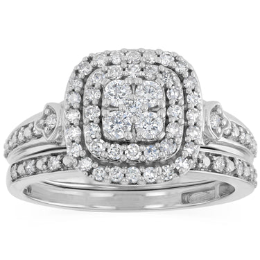 0.65 Carat Diamond 2-Ring Bridal Set in 9ct White Gold