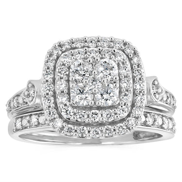 1 Carat Diamond 2-Ring Bridal Set in 9ct White Gold