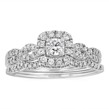 1/2 Carat 2 Ring Bridal Set in 10ct White Gold
