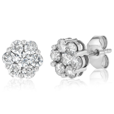 1 Carat Diamond Flower Earrings in 10ct White Gold