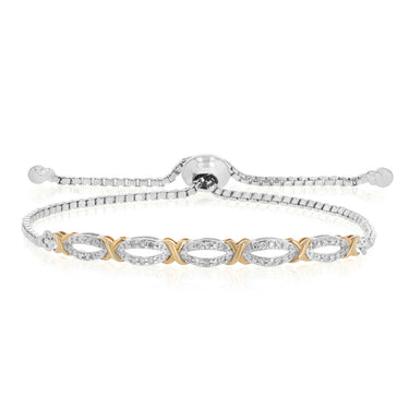 Diamond Slider Bracelet with 30 Round Brilliant Cut Diamonds in Gold Plated Brass