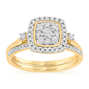 1/3 Carat Diamond 2-Ring Bridal Ring Set in 9ct Yellow Gold