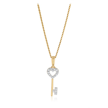 Diamond Key Pendant with 16 Diamonds in 9ct Yellow Gold
