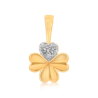 Diamond Heart 4 Leaf Clover Pendant in 9ct Yellow Gold