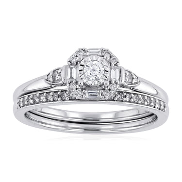 1/4 Carat Diamond 2-Ring Bridal Set in 9ct White Gold
