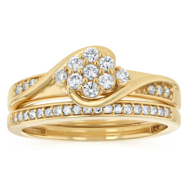 1/3 Carat Diamond 2-Ring Bridal Set in 9ct Yellow Gold