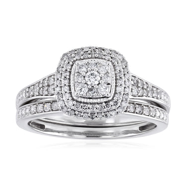 0.40 Carat Diamond 2-Ring Bridal Set in Sterling Silver