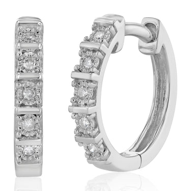 Diamond Hoop Earrings with 10 Diamonds in Sterling Silver