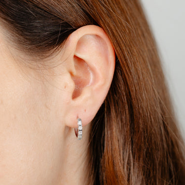 Diamond Hoop Earrings with 10 Diamonds in Sterling Silver