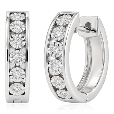 1/10 Carat Diamond Hoop Earrings in Sterling Silver