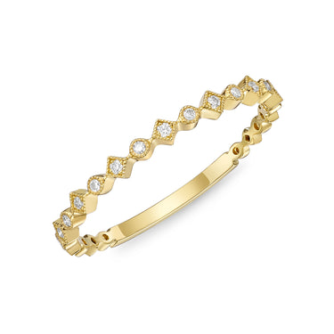 Memoire 18ct Yellow Gold Vintage Square On Point & Round Stack Ring with 15 Diamonds