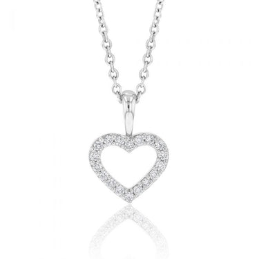 Memoire 18ct White Gold 0.12 Carat Diamond Open Heart Pendant with Chain