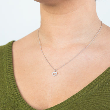 Memoire 18ct White Gold 0.12 Carat Diamond Open Heart Pendant with Chain