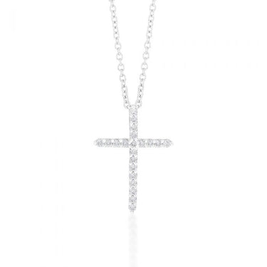 Memoire 18ct White Gold 1/5 Carat Diamond Single Prong Cross Pendant on 45cm Chain