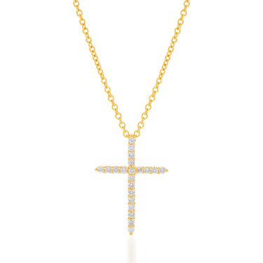 Memoire 18ct Yellow Gold 1/5 Carat Diamond Single Prong Cross Pendant on 45cm Chain