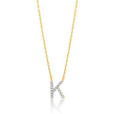 Luminesce Lab Diamond K Initial Pendant in 9ct Yellow Gold on Adjustable 45cm Chain