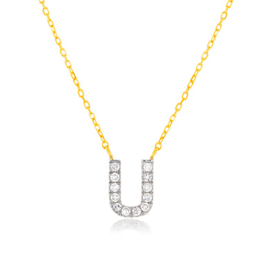 Luminesce Lab Diamond U Initial Pendant in 9ct Yellow Gold with Adjustable 45cm Chain