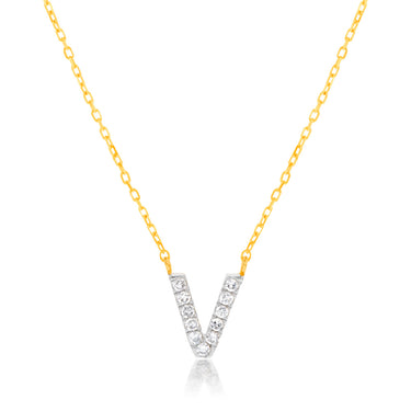 Luminesce Lab Diamond V Initial Pendant in 9ct Yellow Gold with Adjustable 45cm Chain