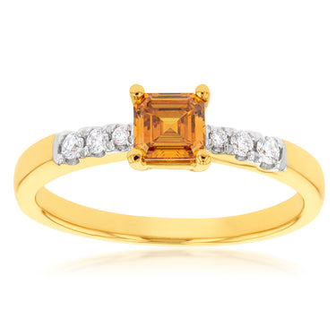 Luminesce Lab Grown 18ct Yellow Gold 0.60 Carat Diamond 1 Yellow Emerald with 6 Brilliant Cut Diamonds