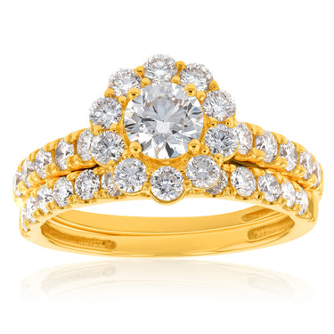 Luminesce Lab Grown Diamond 1.5Ct Bridal Set in Halo Design set in 14ct Yellow Gold
