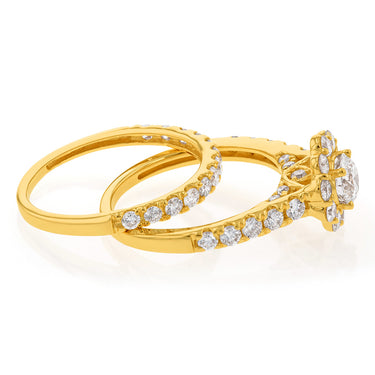 Luminesce Lab Grown Diamond 1.5Ct Bridal Set in Halo Design set in 14ct Yellow Gold