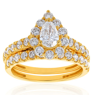 Luminesce Lab Grown Diamond 1.5Ct Bridal Set Pear Centre Halo in 14ct Yellow Gold