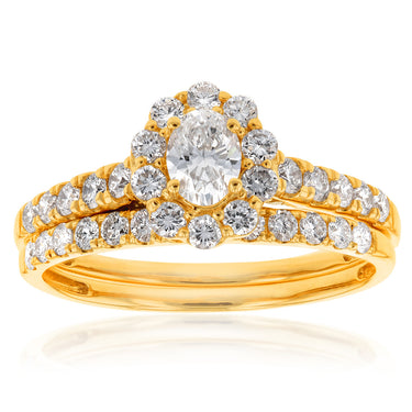 Luminesce Lab Grown Diamond 1.5Ct Bridal Set in Halo Design set in 14ct Yellow Gold