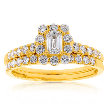 Luminesce Lab Grown Diamond 1.5Ct Bridal Set in Halo Design set in 14ct Yellow Gold