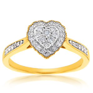 Luminesce Lab Grown Diamond 1/4 Carat Heart Dress Ring in 9ct Yellow Gold