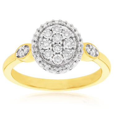 Luminesce Lab Grown Oval Ring with 28 Diamonds Set in 9 Carat Yellow Gold