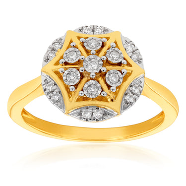 Luminesce Lab Grown Oval Ring with 19 Diamonds Set in 9 Carat Yellow Gold