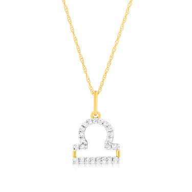 Luminesce Lab Diamond 9ct Yellow Gold Libra 1/10 Carat Diamond Pendant With Chain