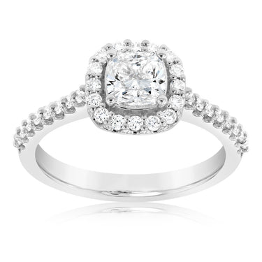 Luminesce Lab Grown 18ct White Gold 1 Carat Diamond Cushion Halo Ring