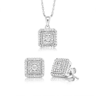 Luminesce Lab Grown 1/10 Carat Diamond Pendant & Stud Earrings Set in Sterling Silver