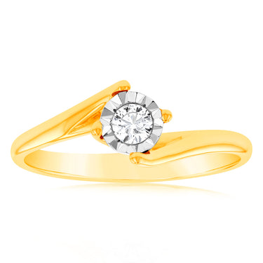 Luminesce Lab Grown 1/10 Carat Diamond 4 Claw Ring in 9ct Yellow Gold